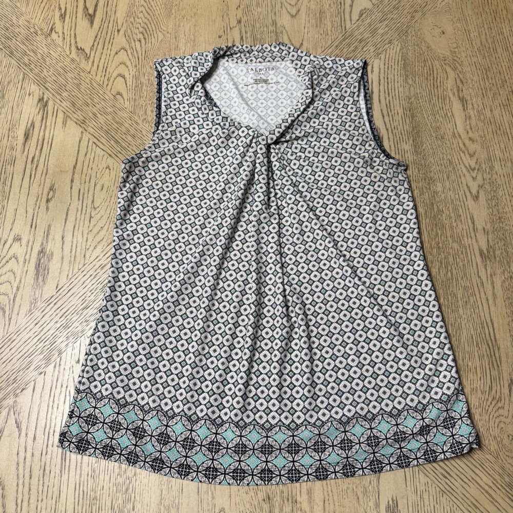 Talbots Women's Size Small Sleeveless Collared Top Geo‎ Print